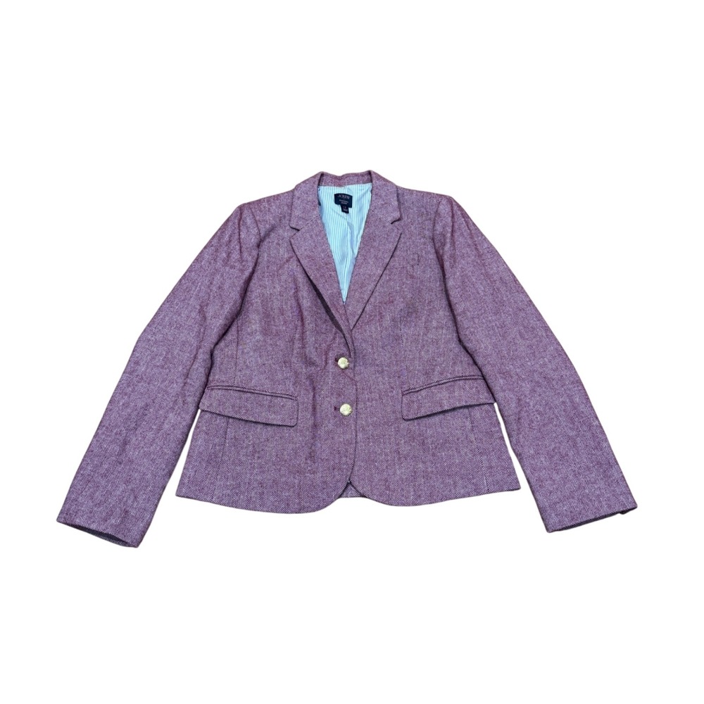 J. Crew Factory Schoolboy Herringbone Wool Blend Blazer 12 Burgundy Preppy Work